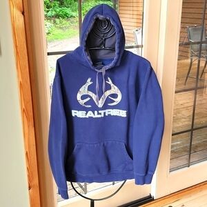 Realtree Graphic Camouflage Antlers Sz. L Blue Long Sleeve Hoodie w Pockets
